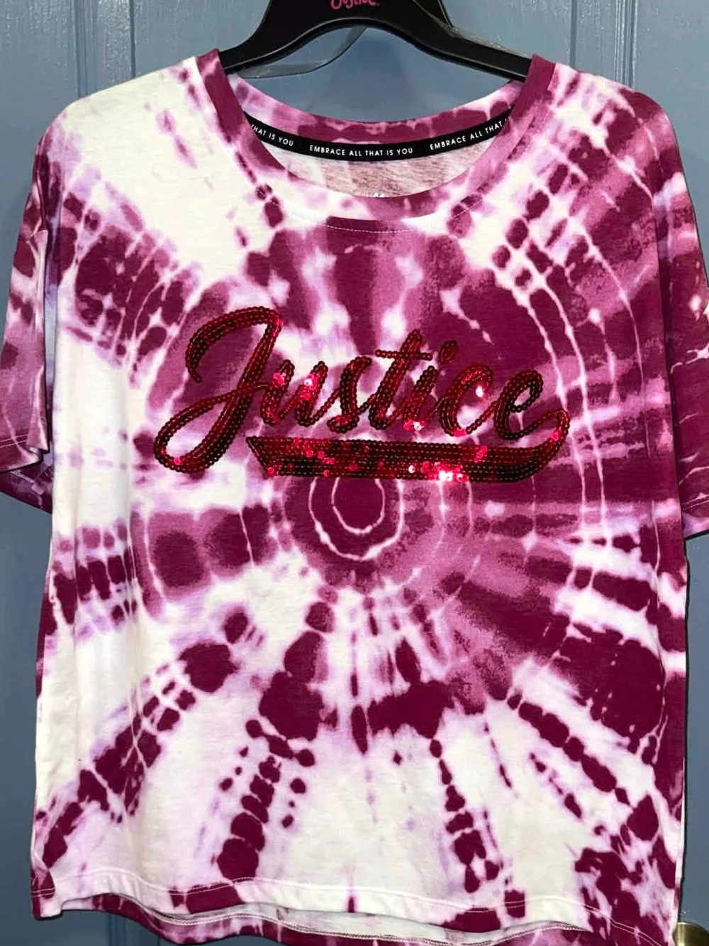Justice Pink & White Tie-Dye Sequin Logo Tee